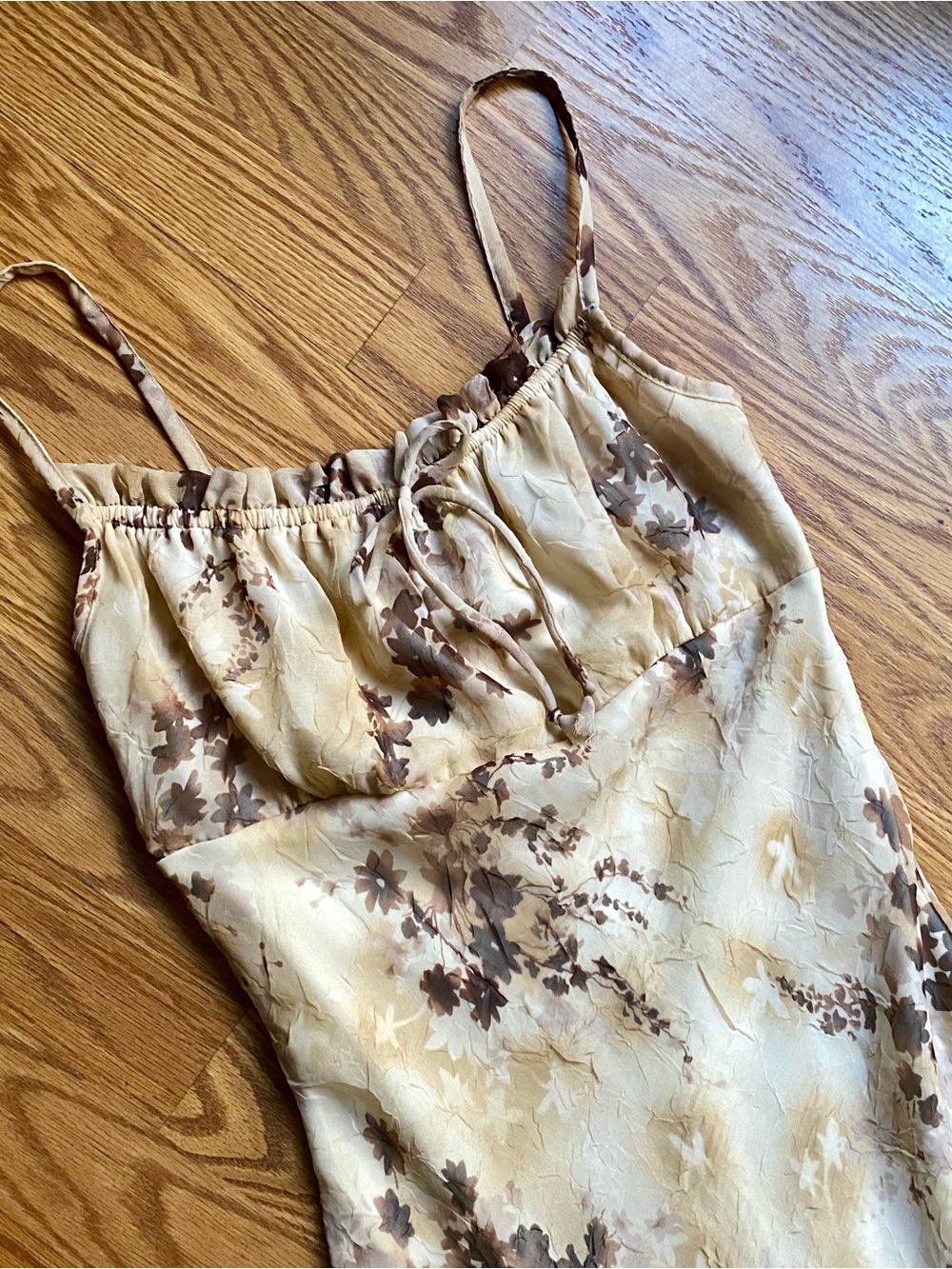 Y2K Charlotte Russe Floral Tie-Front Slip Dress in Beige and Brown - Picture 5 of 7